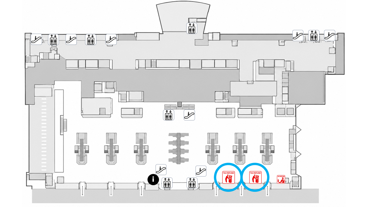 Aéroport de Fukuoka le terminal international 3e étage : emplacement des bornes de confirmation douanière